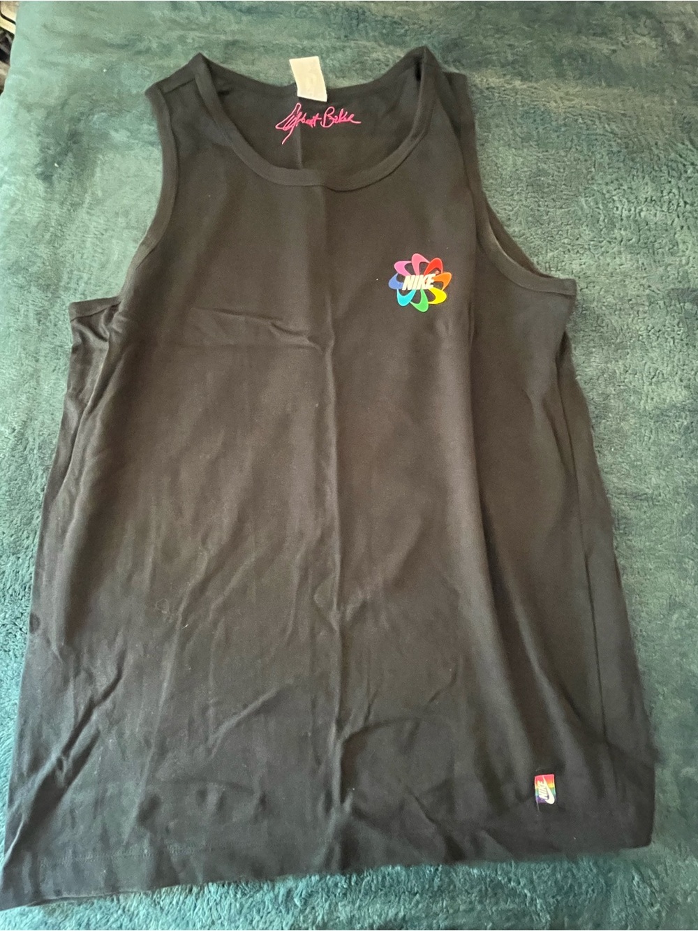 Nike Black Kids Tank with Small Rainbow Flower Logo